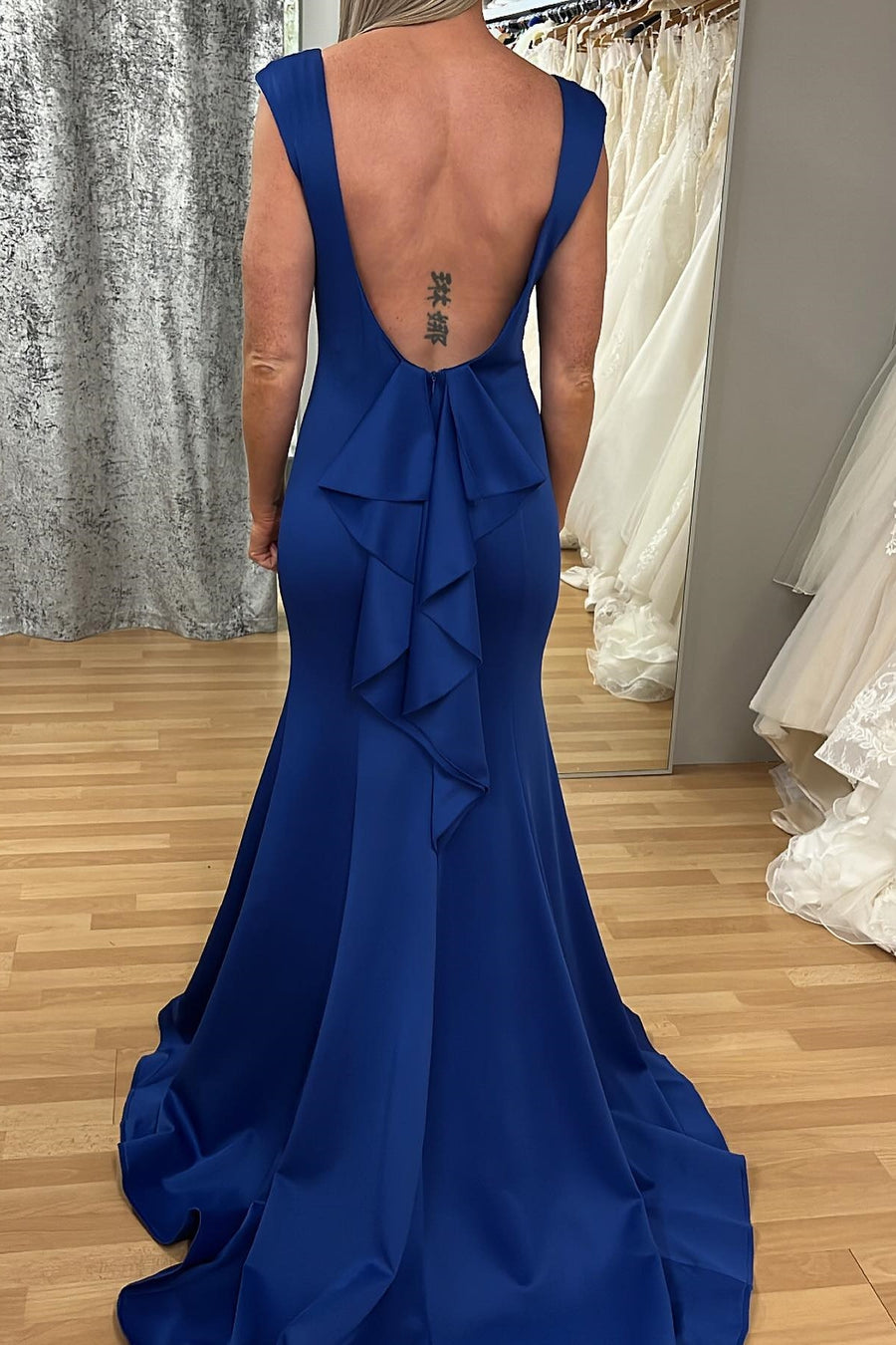 Royal Blue Sleeveless Cascading Ruffle Mermaid Mother of the Bride Dre Modsele Royal Blue Sleeveless Cascading Ruffle Mermaid Mother of the Bride Dre Modsele