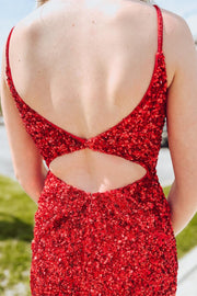 Red Sequin Cutout Back Short Homecoming Dress