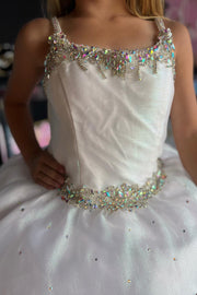 Ivory Spaghetti Strap Rhinestones Girl Ball Gown