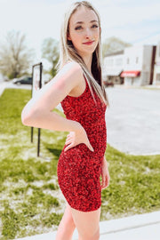 Red Sequin Cutout Back Short Homecoming Dress