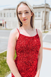 Red Sequin Cutout Back Short Homecoming Dress