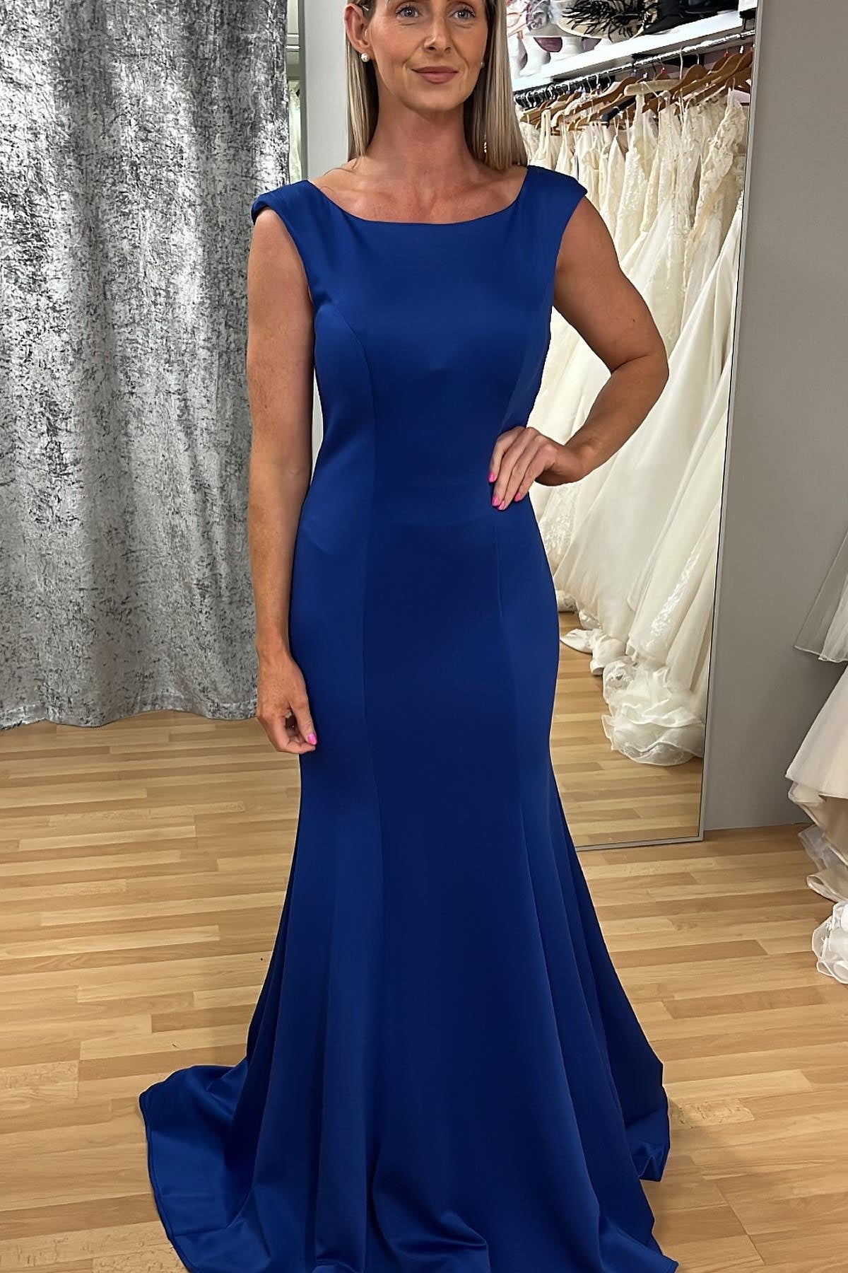 Royal Blue Sleeveless Cascading Ruffle Mermaid Mother of the Bride Dre –  Modsele