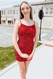 Red Sequin Cutout Back Short Homecoming Dress