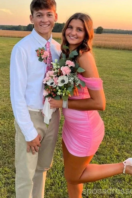 Pink Off-Shoulder Sweetheart Pleats Tight Party Homecoming Dress