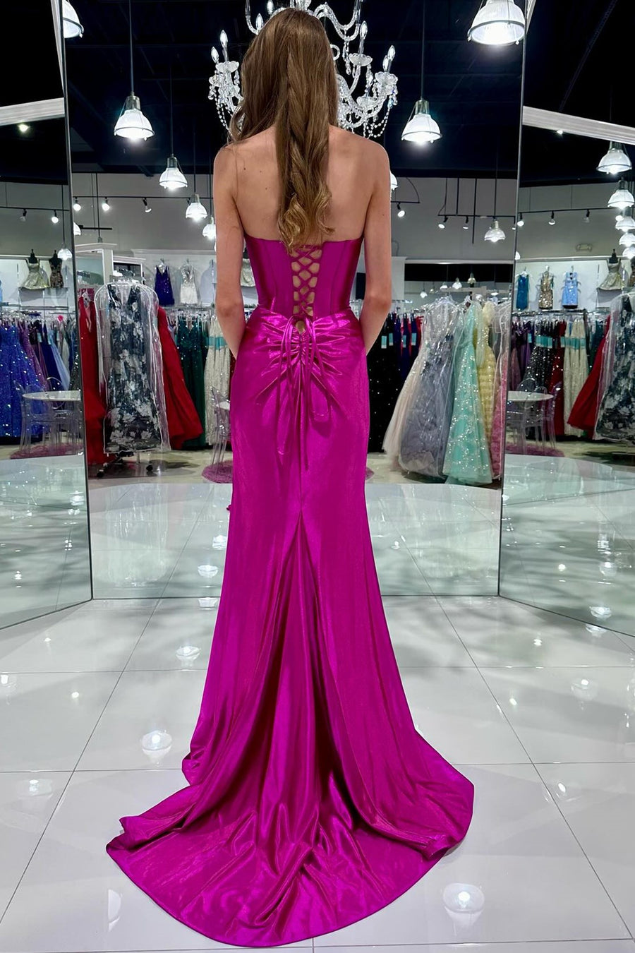 Red Strapless Twist-Front Mermaid Long Dress with Slit