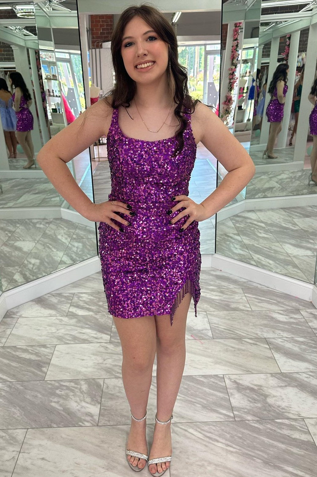 Silver Sequin Lace V Neck Tulle Dresses Short Homecoming Dress c2547