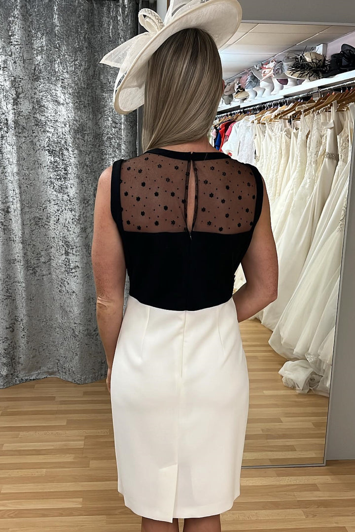 White & Black Sheath Illusion Neck Knee-Length Mother of the Bride Dress