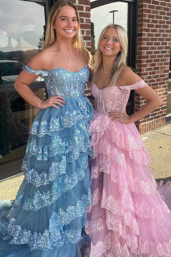 Strapless Sleeveless Ruffles Sequina Appliques Tiered Pink Sweet 15 Quinceañera Dress WQ1825