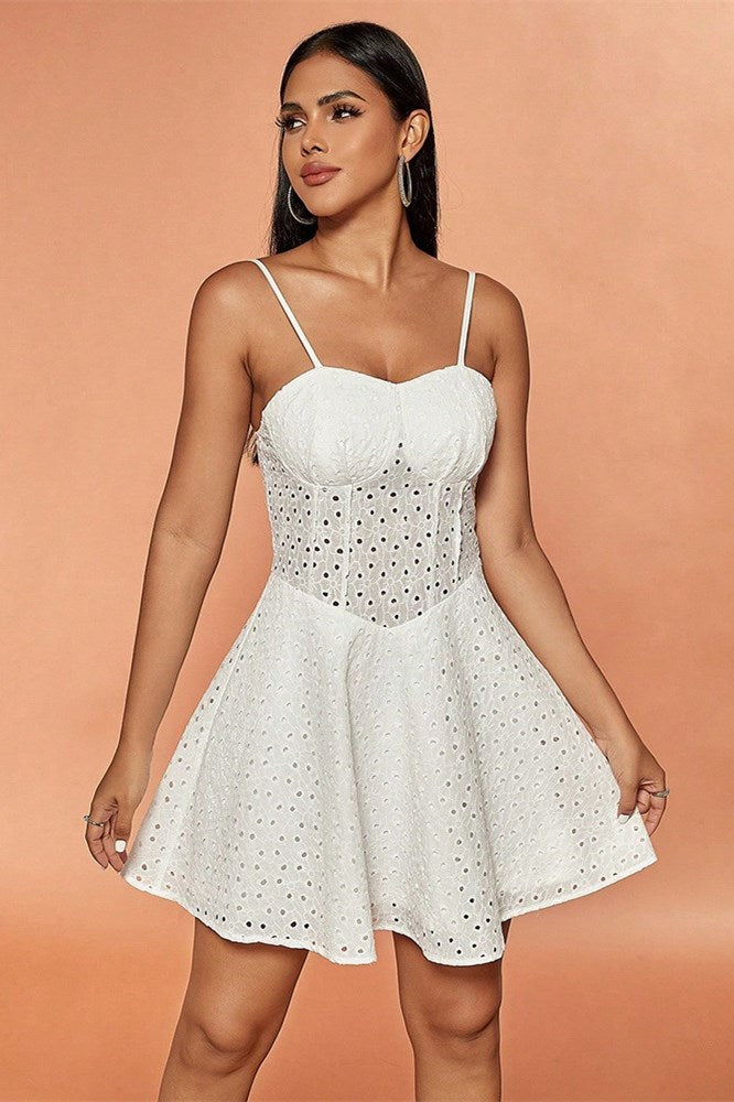 White Spaghetti Strap Short Dress White Lace A-Line Mini Dress with Spaghetti Straps Modsele White Spaghetti Strap Short Dress White Lace A-Line Mini Dress with Spaghetti Straps Modsele