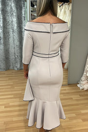 Taupe Portrait Bow-Front Mother of the Bride Dress with 3/4 Sleeves