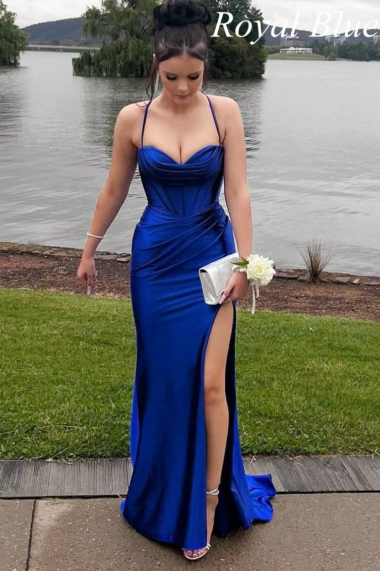 Teal Green Cowl Neck Ruched Lace-Up Long Prom Dress with Slit Modsele Teal Green Cowl Neck Ruched Lace-Up Long Prom Dress with Slit Modsele