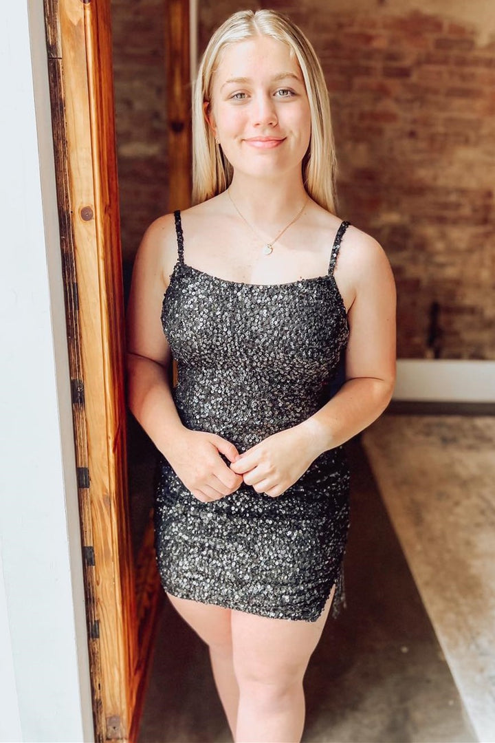 Sequins Straps Tassel Mini Homecoming Dress