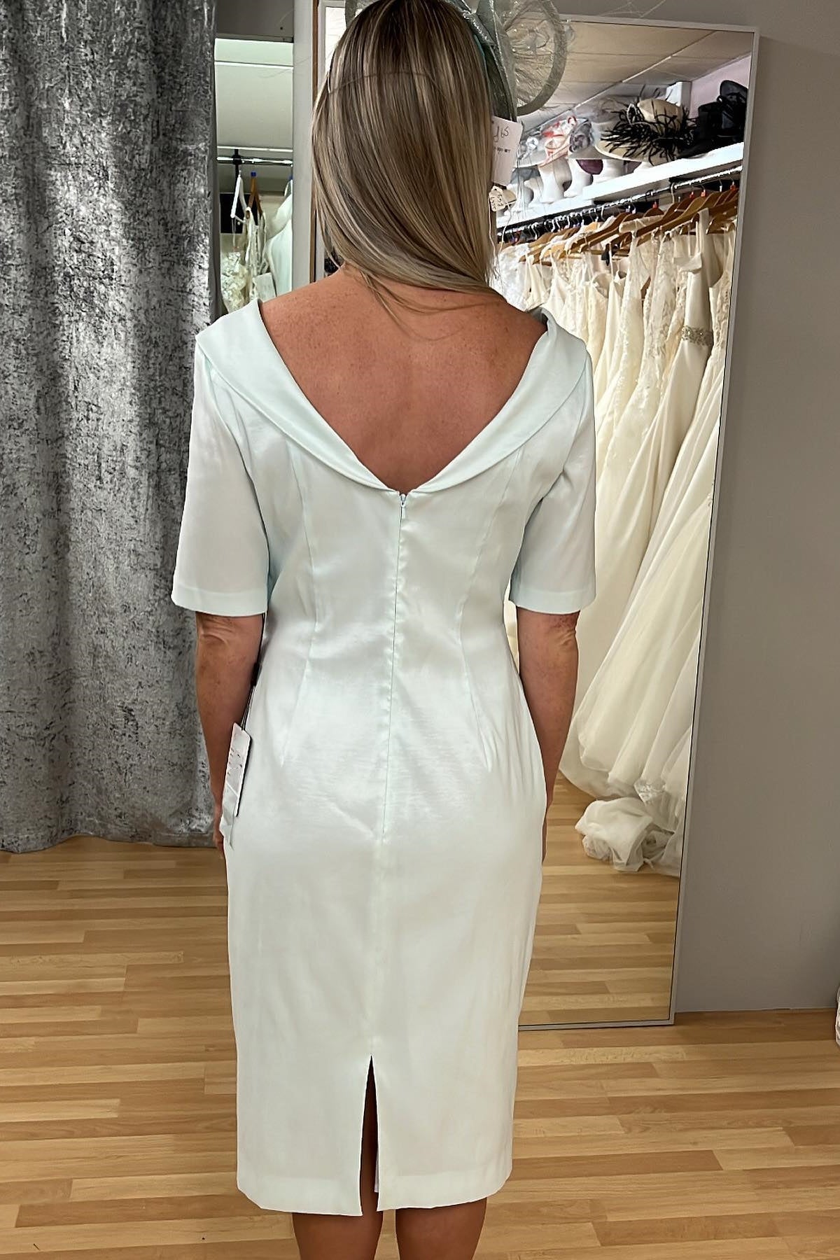 White Satin Surplice 1/2 Sleeves Mother of the Bride Dress