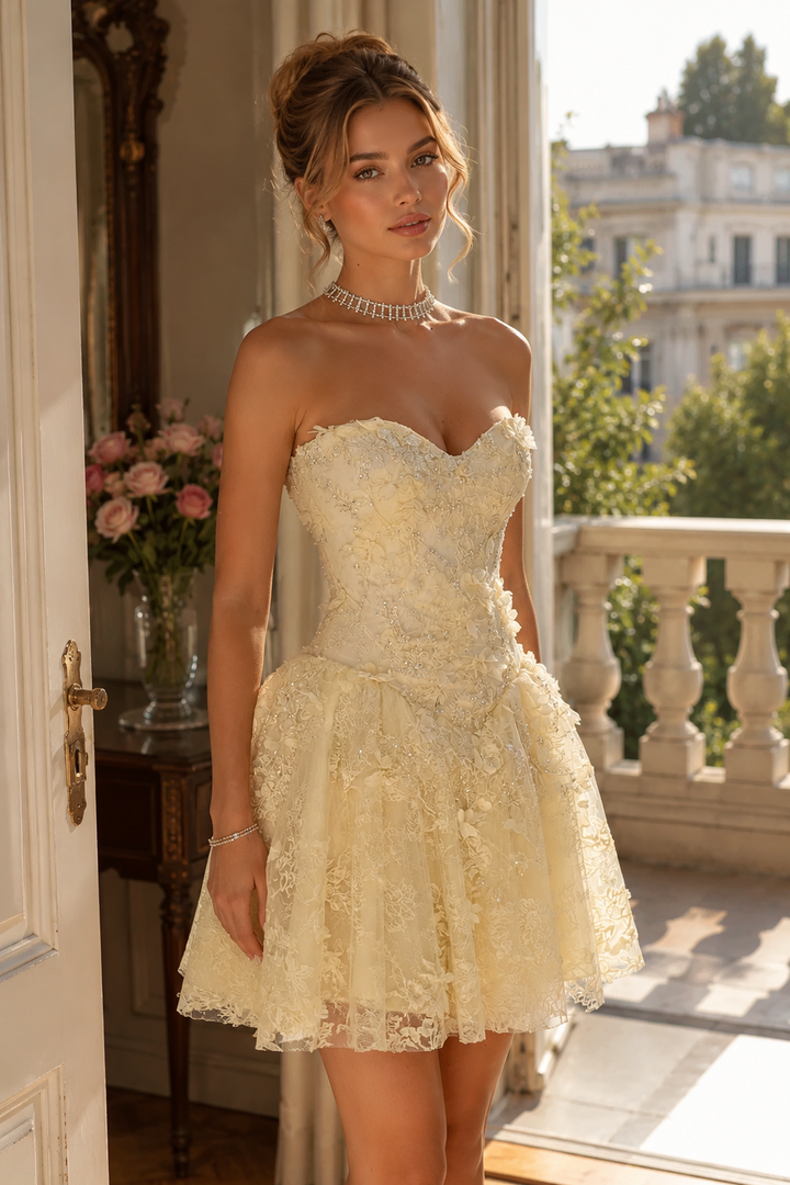 3D Floral Lace Corset A-Line Homecoming Dress with Flare Skirt