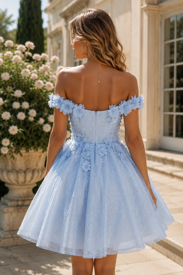 3D Floral Off Shoulder Homecoming Dress with Appliques