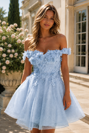 3D Floral Off Shoulder Homecoming Dress with Appliques