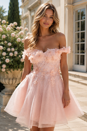 3D Floral Off Shoulder Homecoming Dress with Appliques