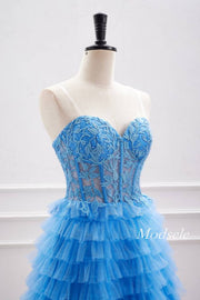 Strapless Applique Blue Multi-Layers Tulle Homecoming Dress