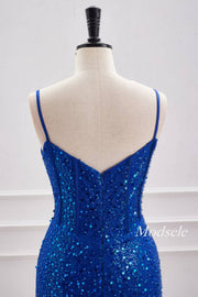 Royal Blue Plunging Neck Sequin Tight Homecoming Dress