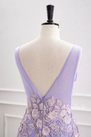 Lavender Plunging Neck Bodycon Homecoming Dress with 3D Floral