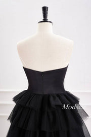 Strapless Black A-Line Tiered Tulle Homecoming Dress