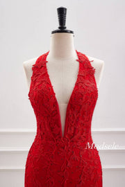 Plunging Neck Red Applique Beaded Bodycon Homecoming Dress