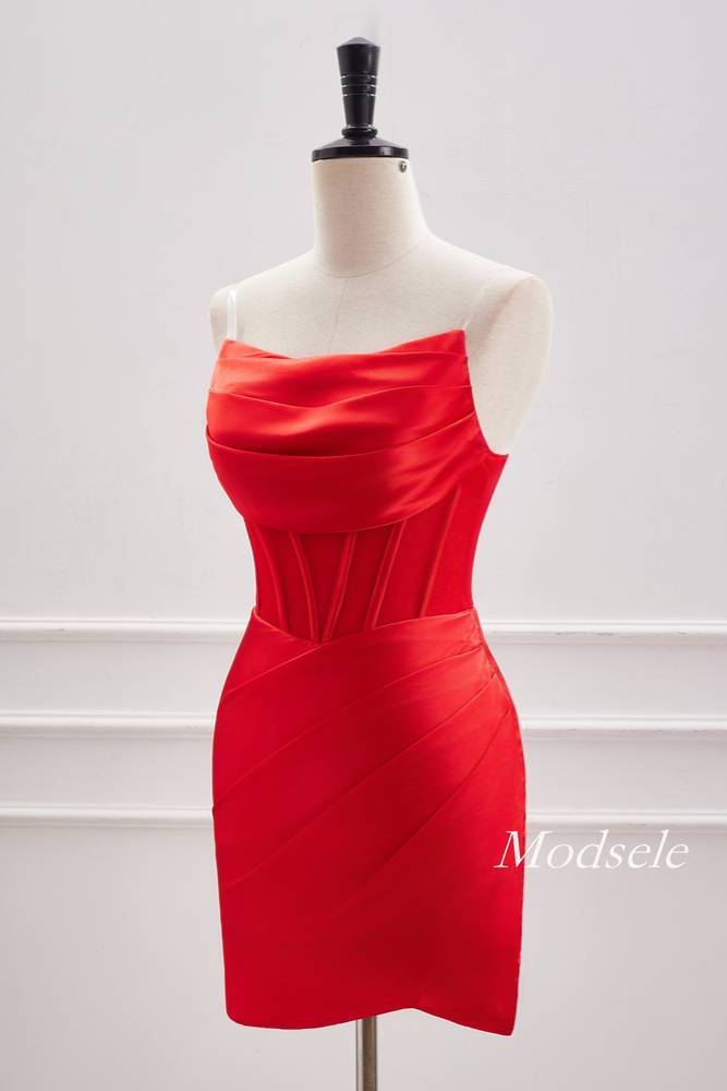 Strapless Red Pleated Tight Homecoming Dress