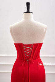 Strapless Red Pleated Tight Homecoming Dress