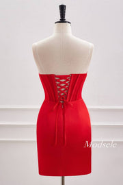 Strapless Red Pleated Tight Homecoming Dress