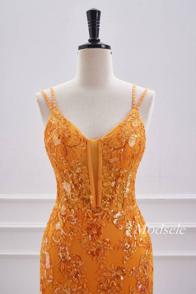 Double Straps Neon Orange Applique Bodycon Homecoming Dress Modsele Double Straps Neon Orange Applique Bodycon Homecoming Dress Modsele