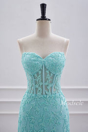 Straples Aqua Green Applique Tight Homecoming Dress with Lace-up