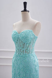 Straples Aqua Green Applique Tight Homecoming Dress with Lace-up