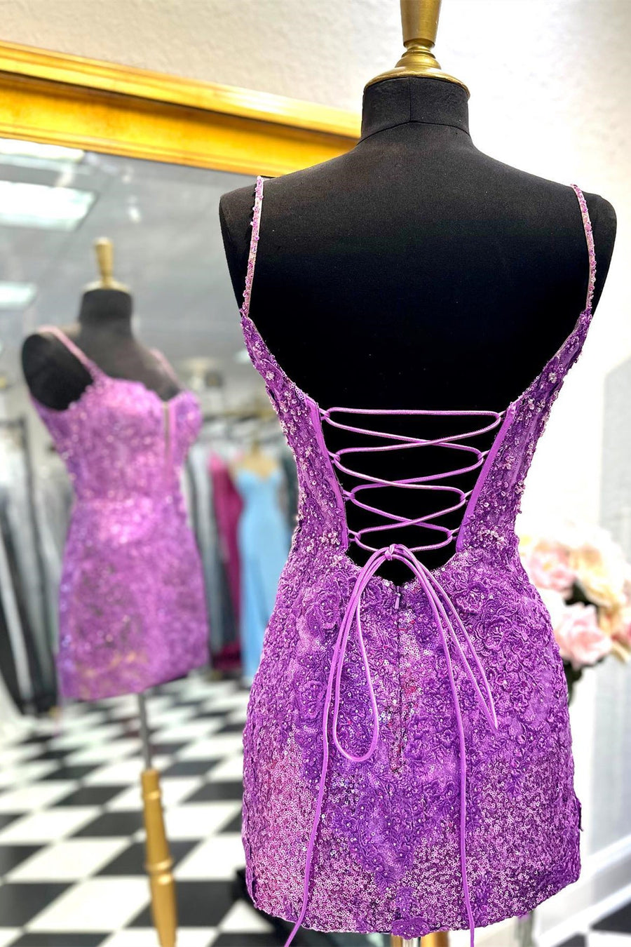 Light Blue Sequin Lace Scoop Neck Bodycon Homecoming Dress Modsele Light Blue Sequin Lace Scoop Neck Bodycon Homecoming Dress Modsele