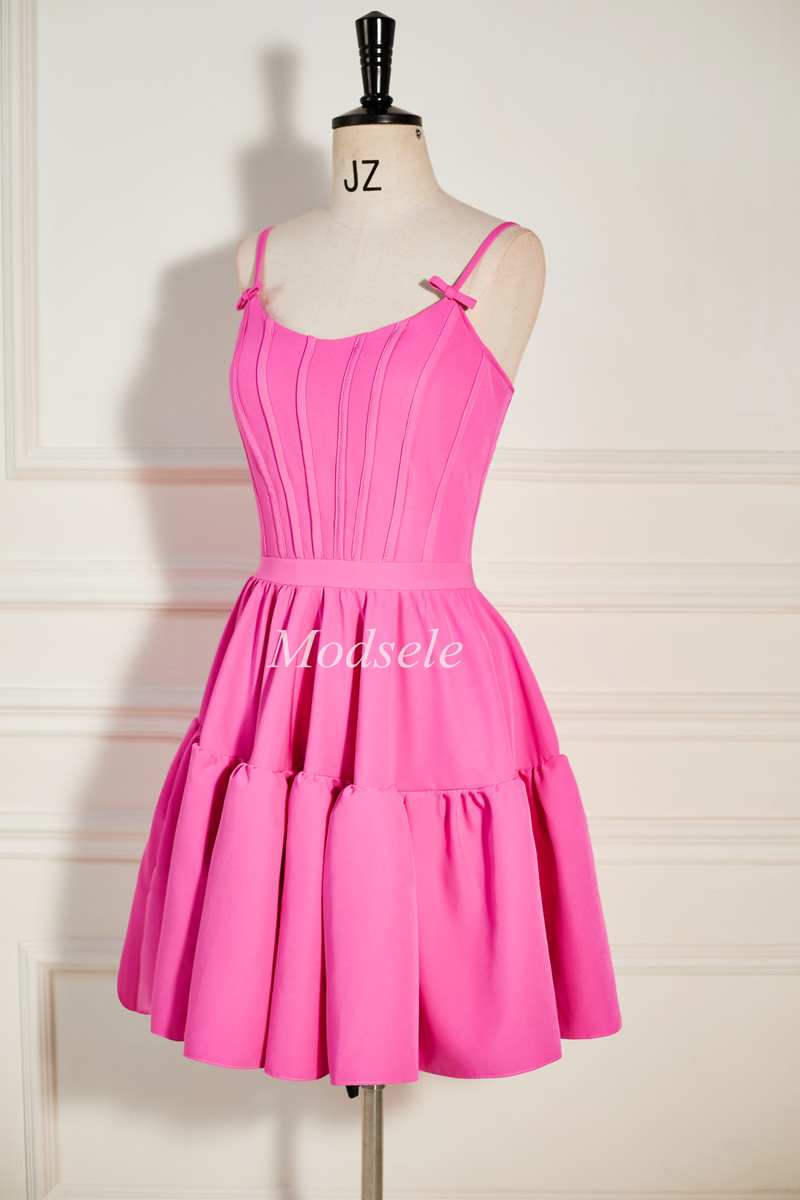 Pink Corset Bodice Lace-Up A-Line Cocktail Dress with Ruffles Modsele Pink Corset Bodice Lace-Up A-Line Cocktail Dress with Ruffles Modsele