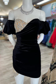 Black Velvet Sweetheart Beaded Short Cocktail Dress