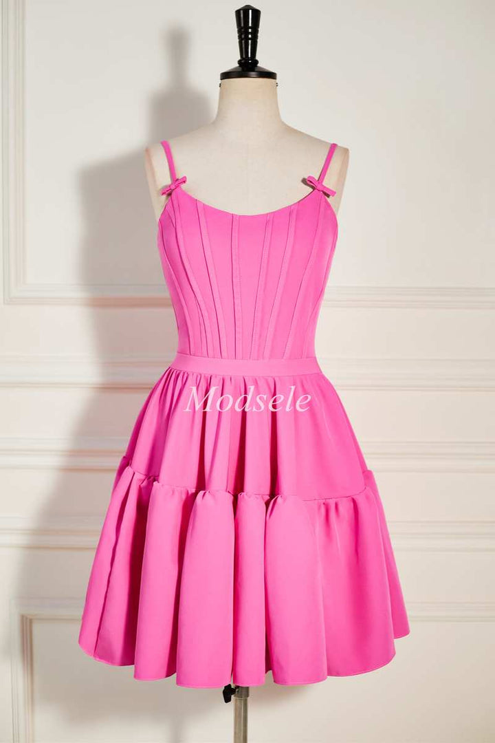Pink Corset Bodice Lace-Up A-Line Cocktail Dress with Ruffles