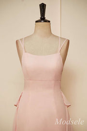 Pink Chiffon Lace-Up Ruffle Tiered Long Prom Dress