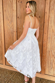 White Lace High-Low Dress with Spaghetti Straps