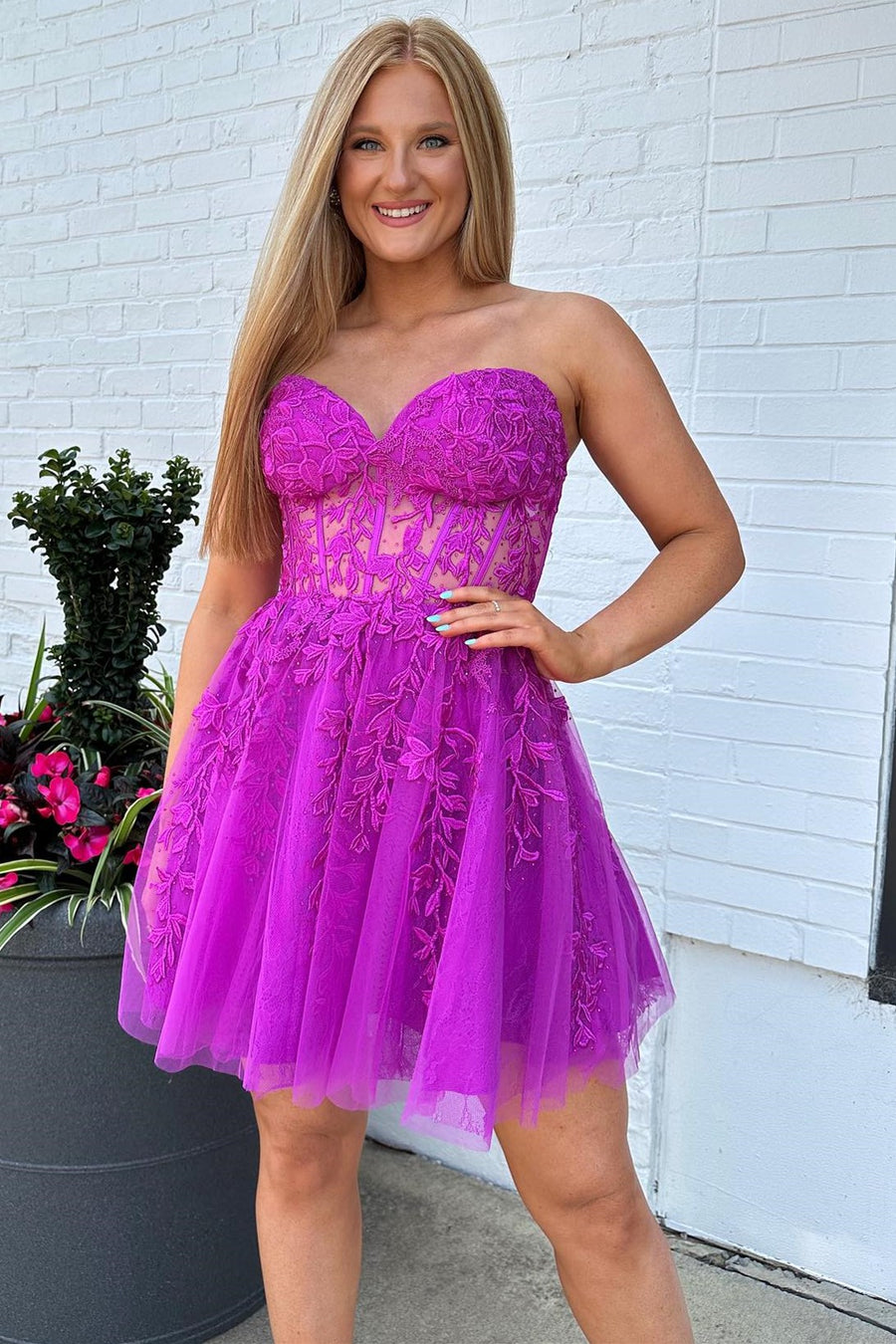 Magenta Appliques Sweetheart A-Line Homecoming Dress