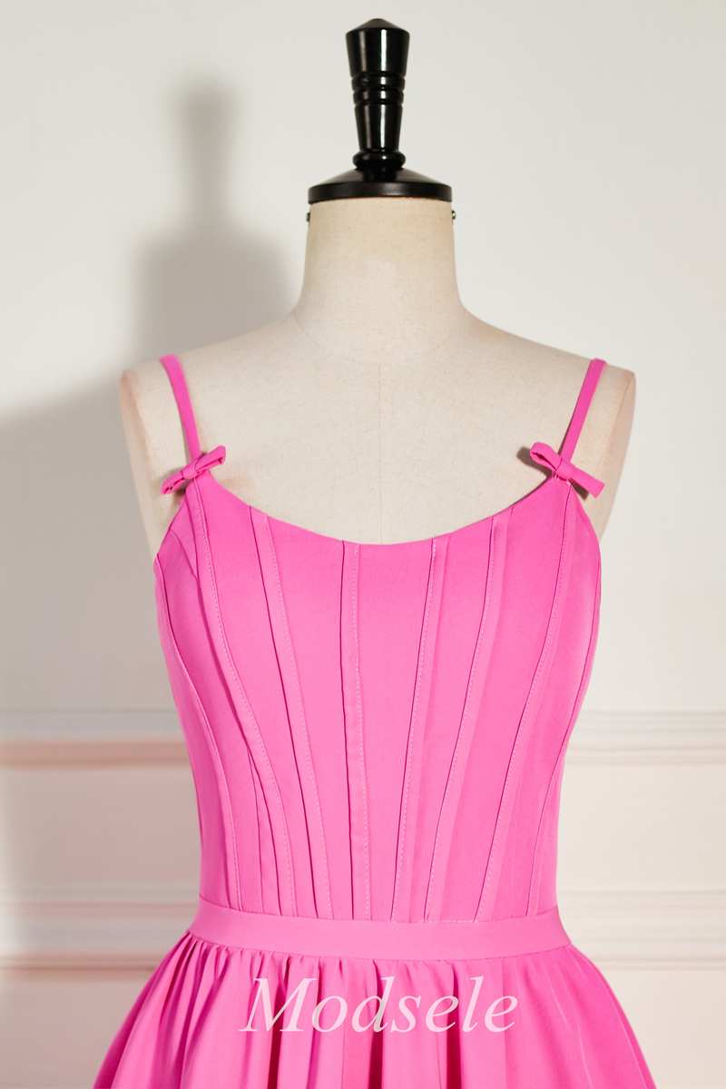 Pink Corset Bodice Lace-Up A-Line Cocktail Dress with Ruffles