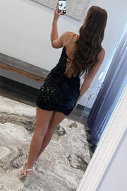 Light Blue Sequin Lace Scoop Neck Bodycon Homecoming Dress