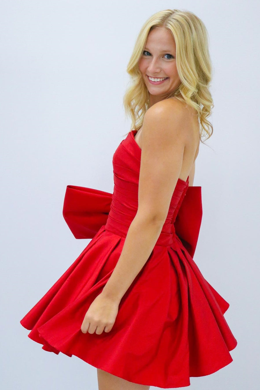Fuchsia Strapless Satin A-line Homecoming Dress with Bow