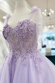 Lavender Floral Appliques Sweetheart A-Line Short Homecoming Dress