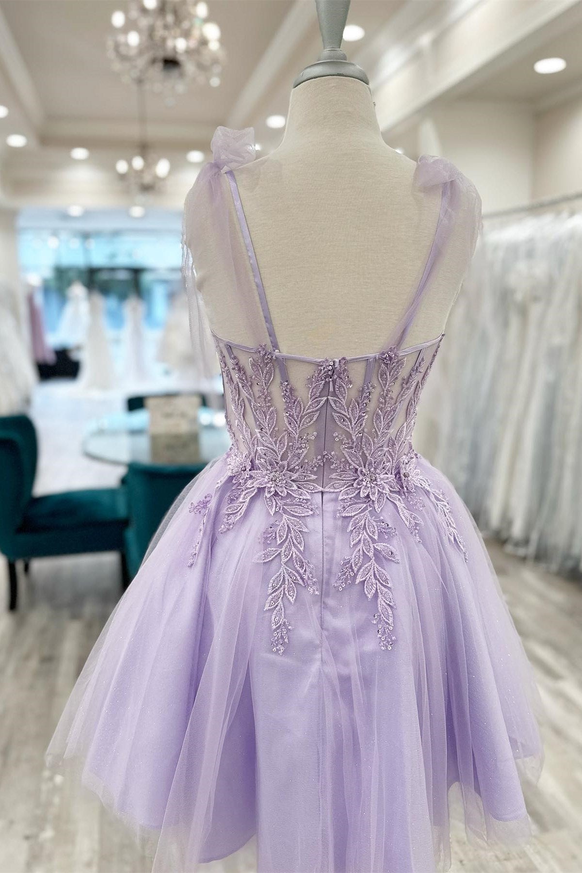 Lavender Floral Appliques Sweetheart A-Line Short Homecoming Dress