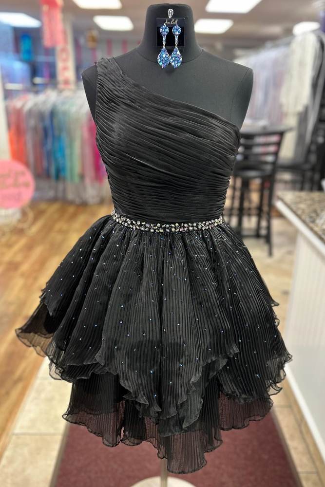 One-Shoulder Beaded Ruffle Homecoming Dress in Blue Modsele One-Shoulder Beaded Ruffle Homecoming Dress in Blue Modsele