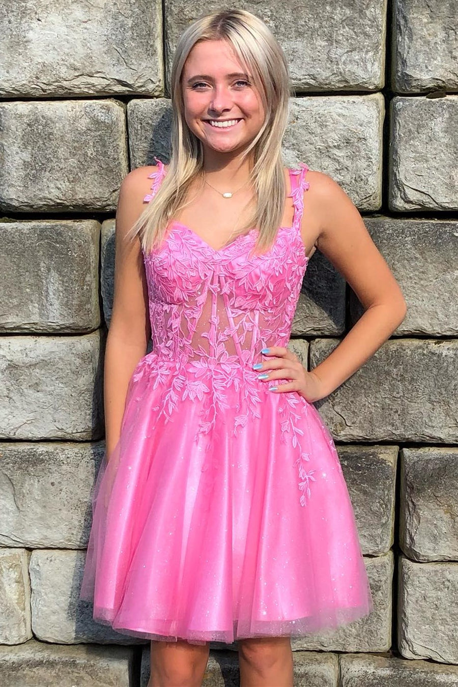 Hot Pink Sweetheart A-Line Short Dress with Appliques Modsele Hot Pink Sweetheart A-Line Short Dress with Appliques Modsele