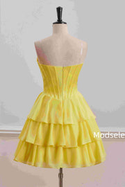 Yellow A-Line Strapless Empire-Waist Multi-Layered Homecoming Dress
