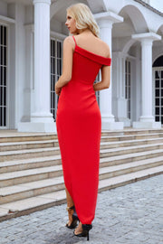 Asymmetrical Red Ruched Wrap Cocktail Dress