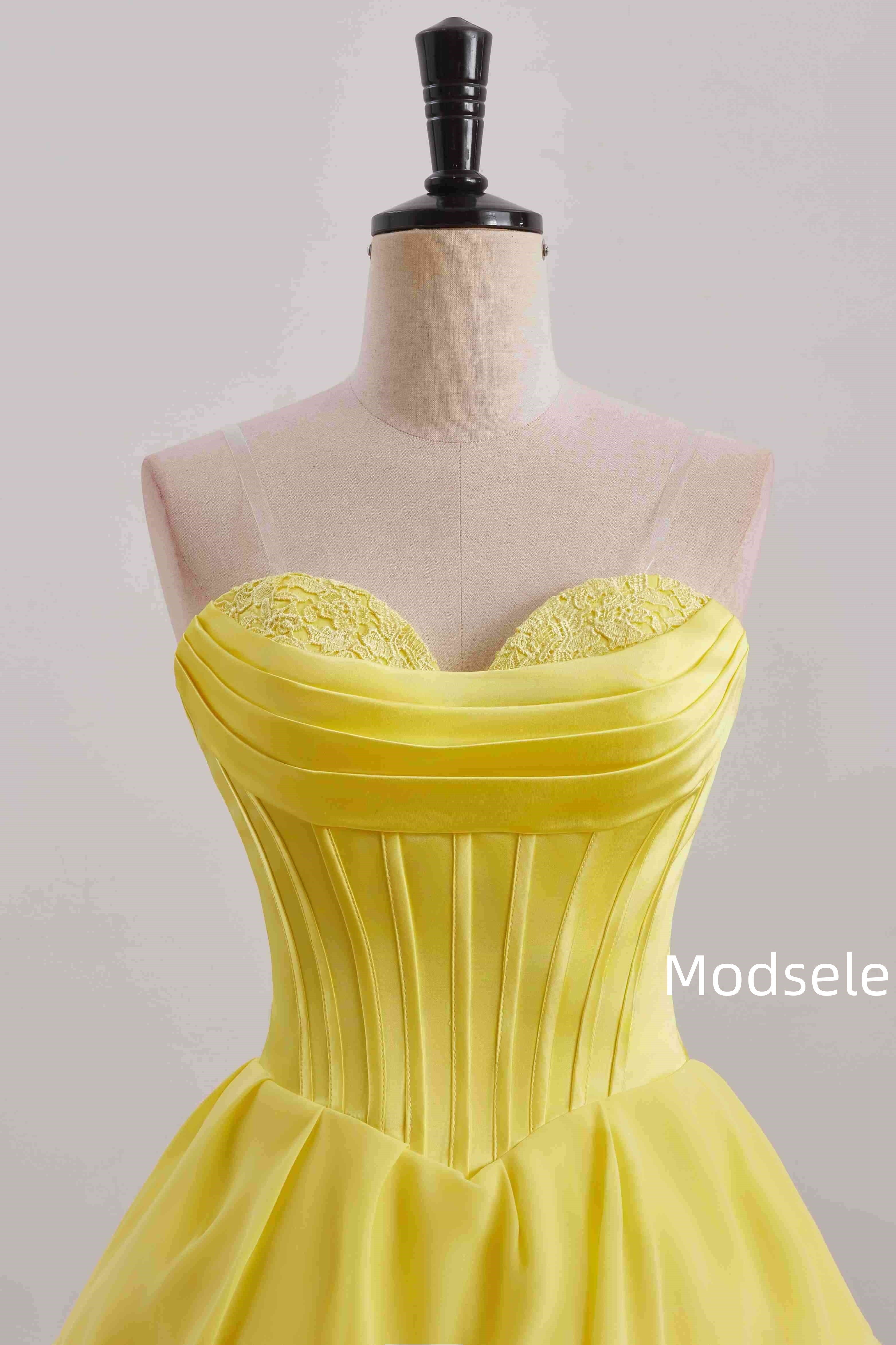 Yellow A-Line Strapless Empire-Waist Multi-Layered Homecoming Dress