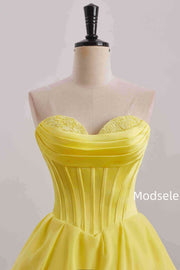 Yellow A-Line Strapless Empire-Waist Multi-Layered Homecoming Dress
